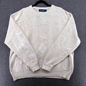 Vintage Carmel Mens XL Textured Grandpa Sweater Cotton Blend Knit Pullover Beige